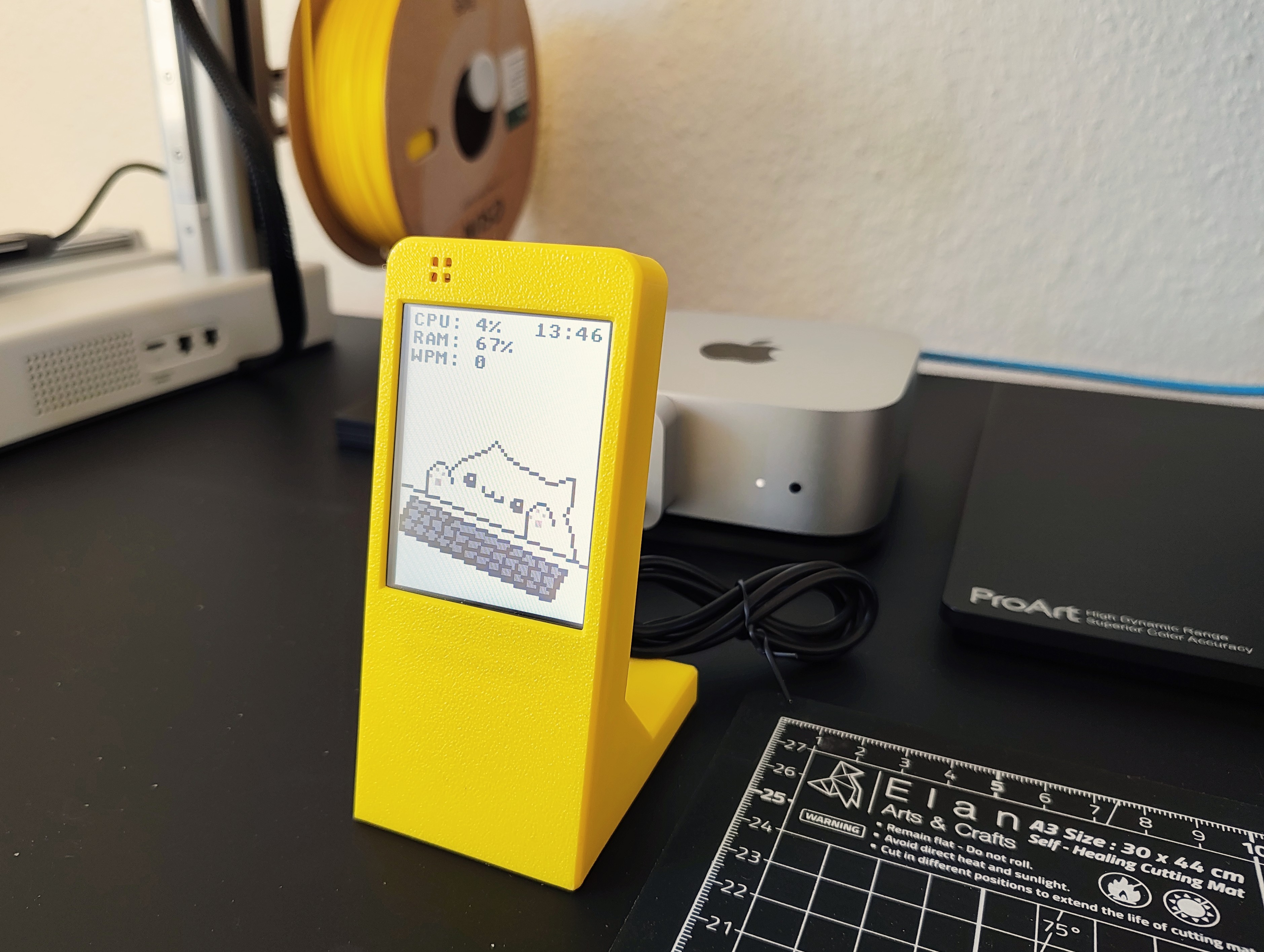 Ahhh, the joy of being a freelancer. You get up in the morning, and spend hours researching, compiling, 3D printing... what exactly? A Bongo Cat (https://makerworld.com/en/models/1654522-bongo-cat-mini-monitor-animated-esp32-display#profileId-1749680). Why? Because why the heck not?