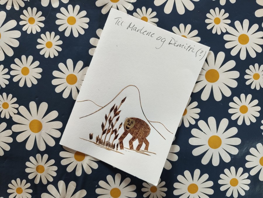 Awwww, our Norwegian neighbors invited us to grill with them. The hand-made invitation they left in our mailbox is both adorable and slightly disturbing.